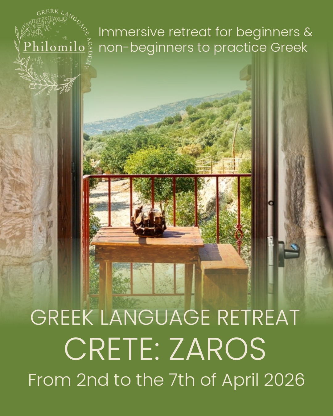 Greek Language Retreat in Crete Zaros by Philomilo