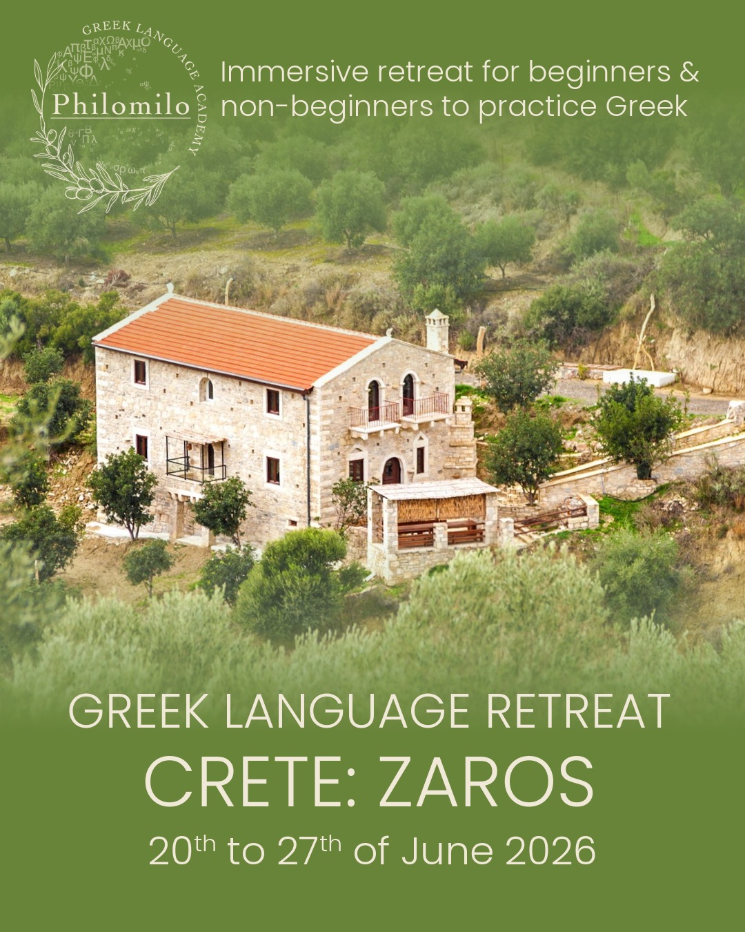 Greek Language Retreat Spring 2026 in Crete: Zaros | Learn Greek